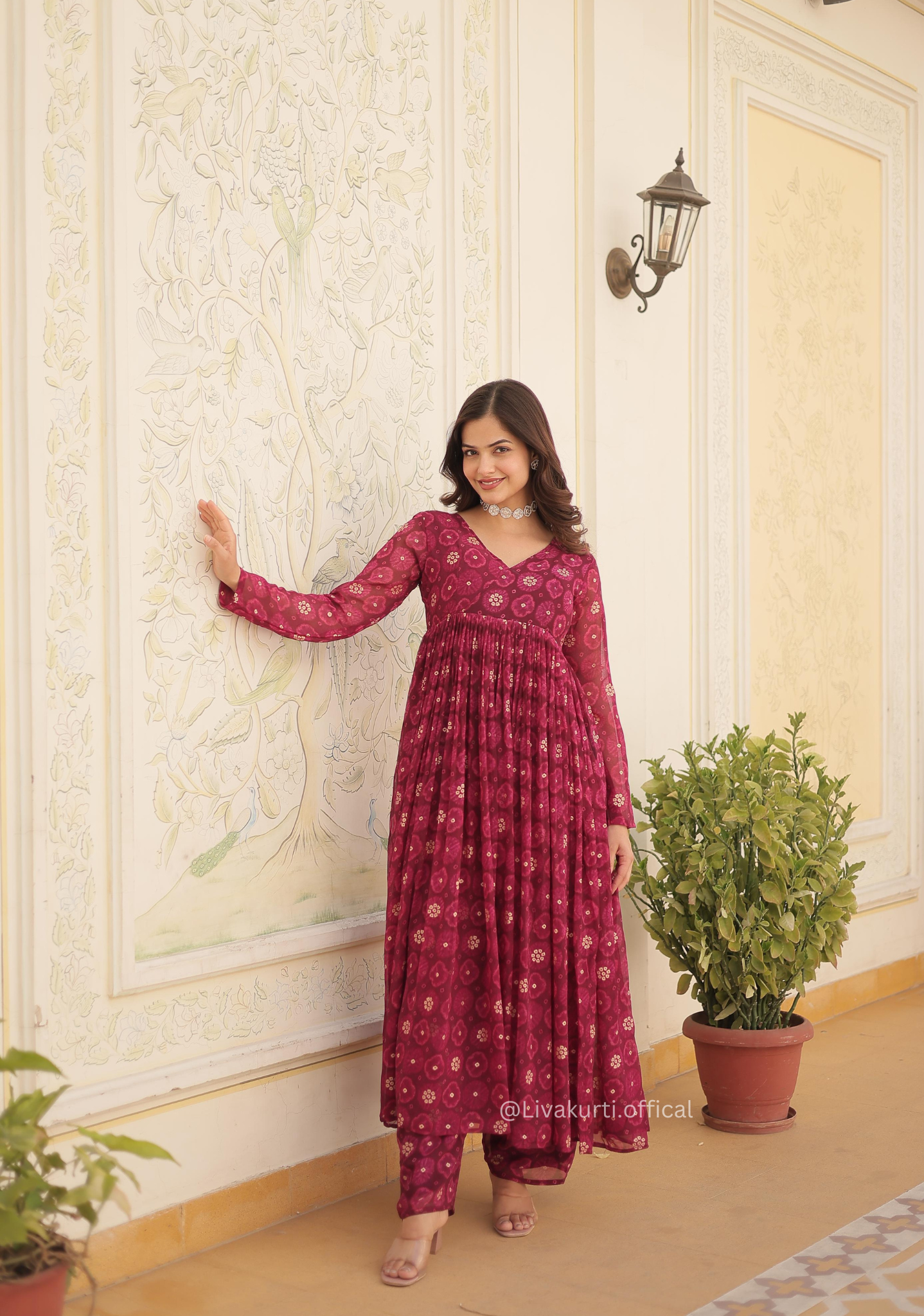 Faux Georgette With Foil Print With Pant Set