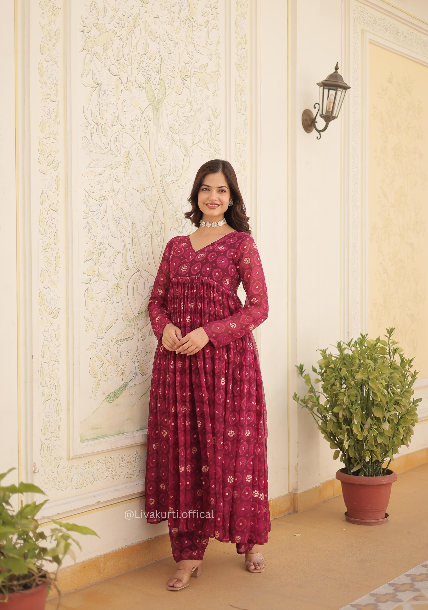 Faux Georgette With Foil Print With Pant Set