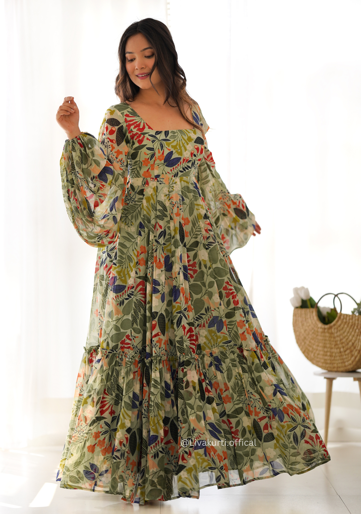 Soft Fox Georgette Floral Print Gown