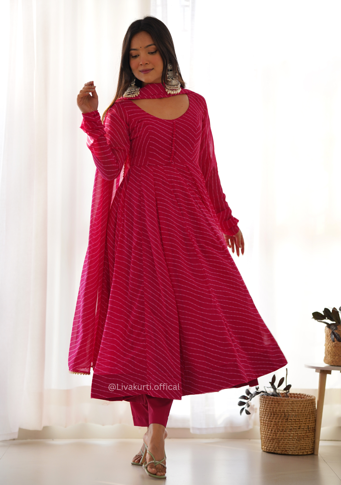 Pink Laheriya Print Anarkali Kurti