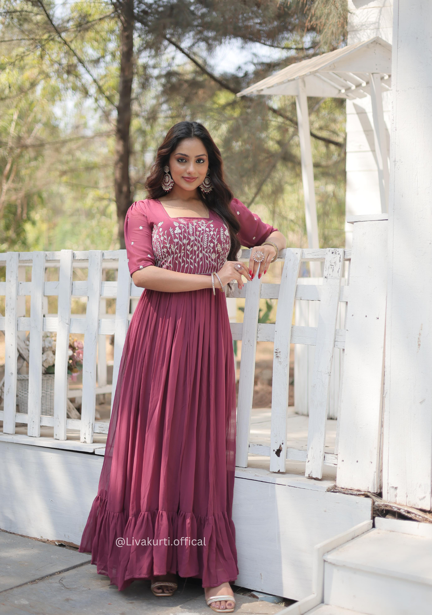 Beet Colour Faux Georgette With Embroidery Work