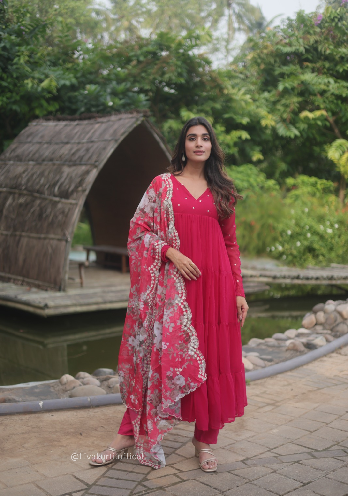 Pure Fox Georgette Silk AliaCut Work With Pant And Dupatta