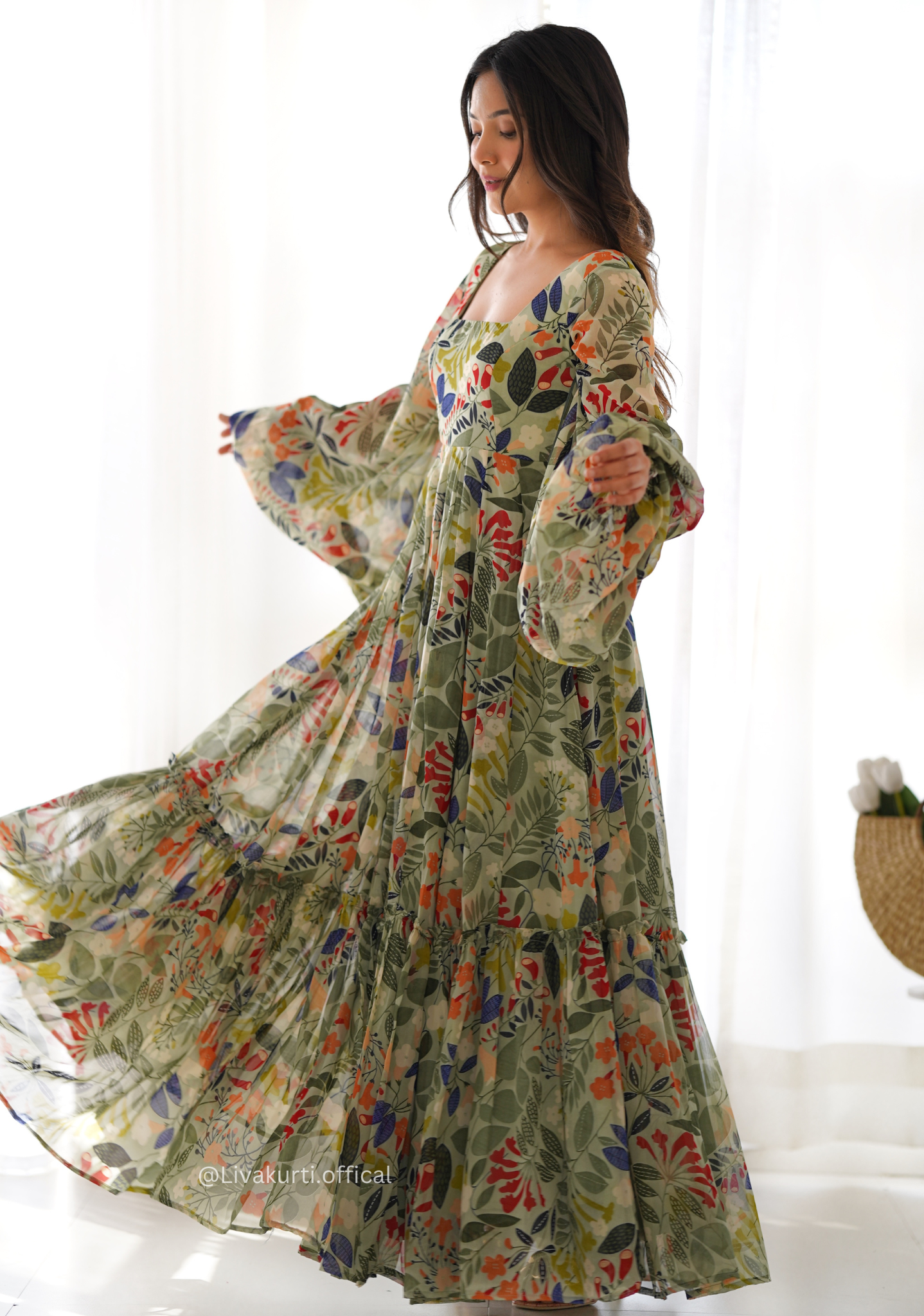 Soft Fox Georgette Floral Print Gown