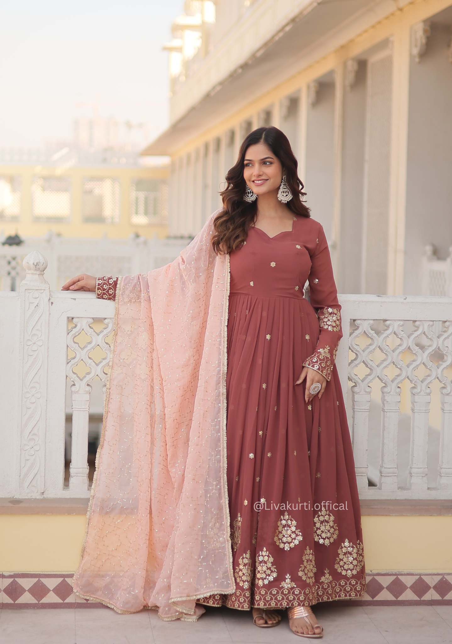 Sequins Embroidery Gown With Dupatta Set