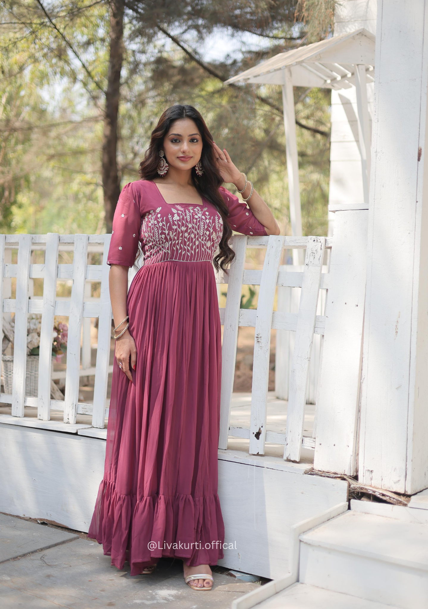 Beet Colour Faux Georgette With Embroidery Work