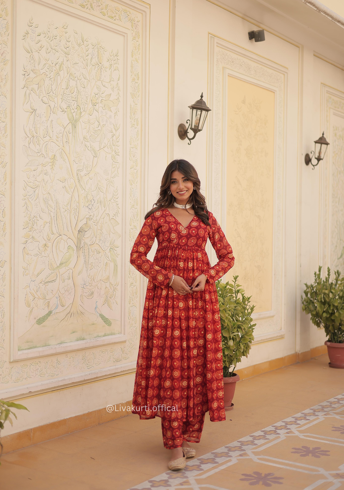 Faux Georgette With Foil Print With Pant Set