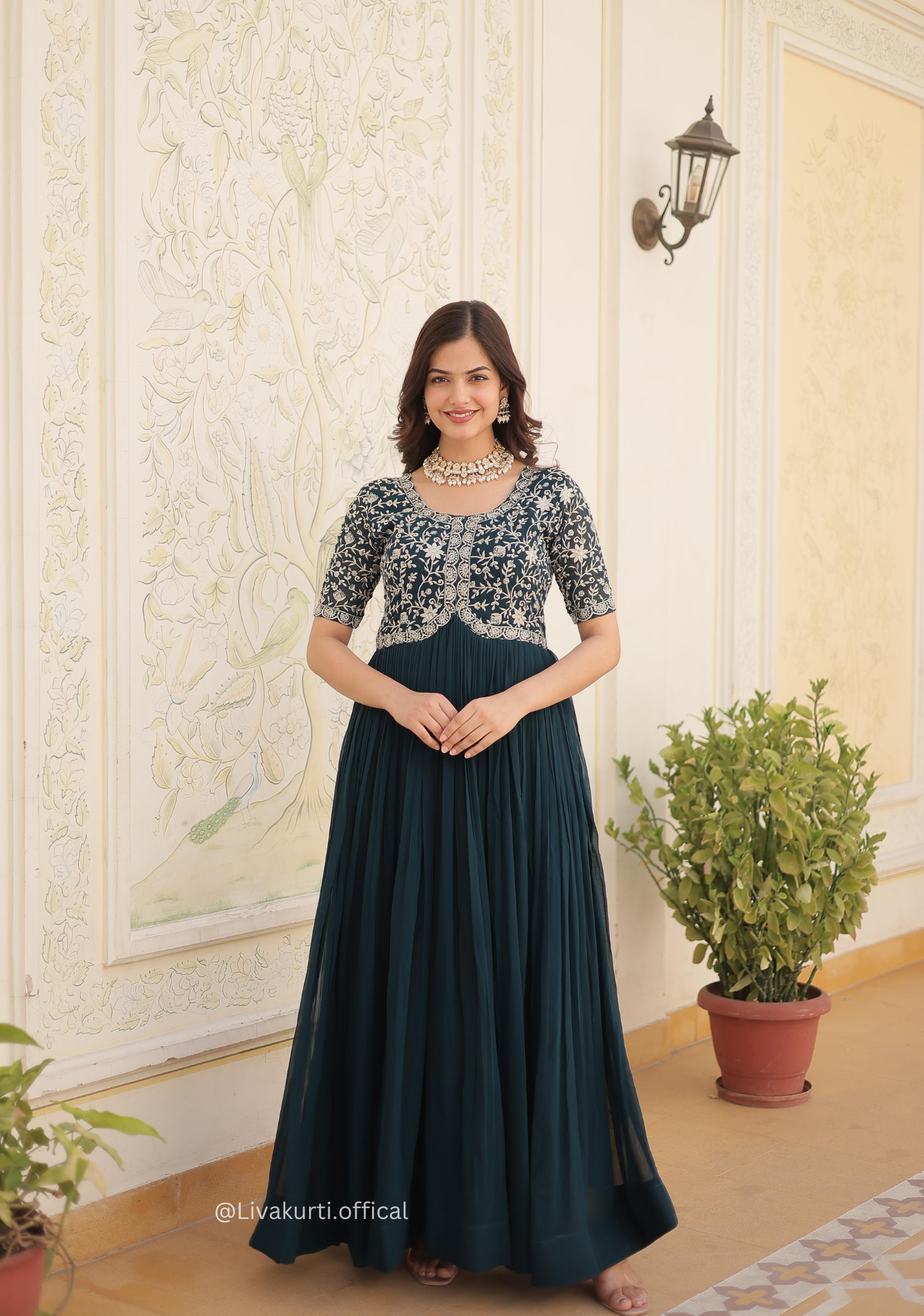 Rama Colour Faux Blooming with Embroidery Zari Work