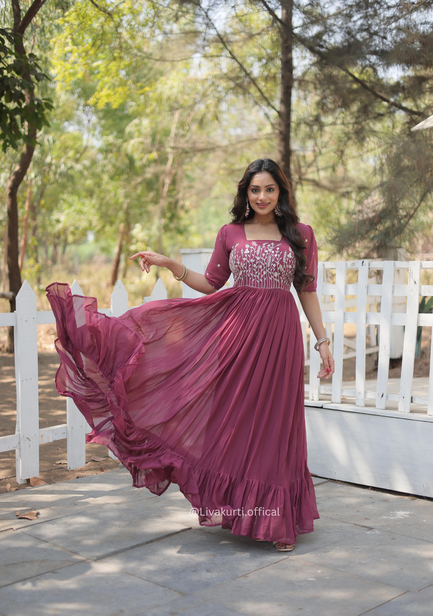 Beet Colour Faux Georgette With Embroidery Work