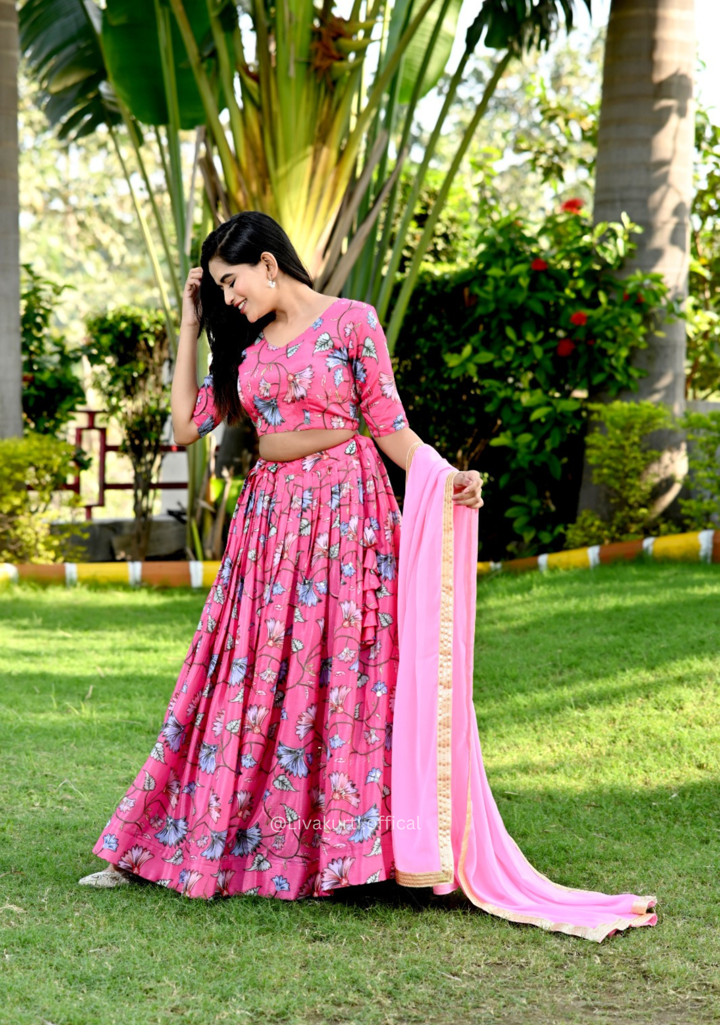 Chinnon Silk Lengha Choli With Floral Print