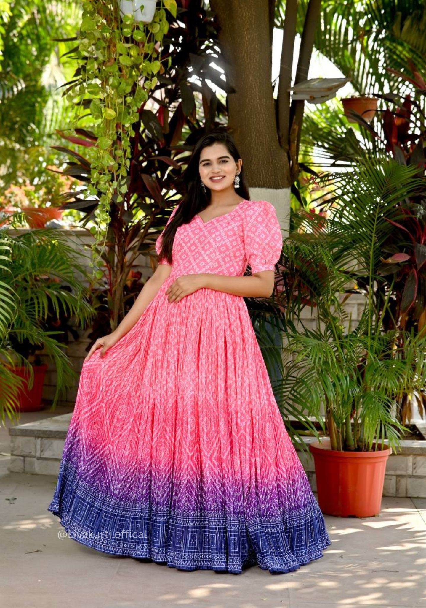 Pink Chinnon Bandhej Print Gown