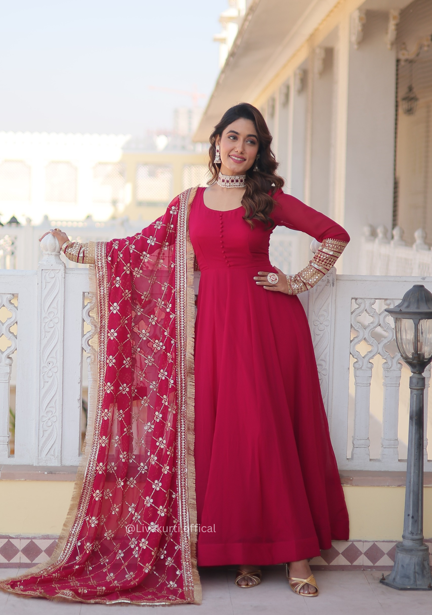 Pink Blooming Gown with Dupatta Set