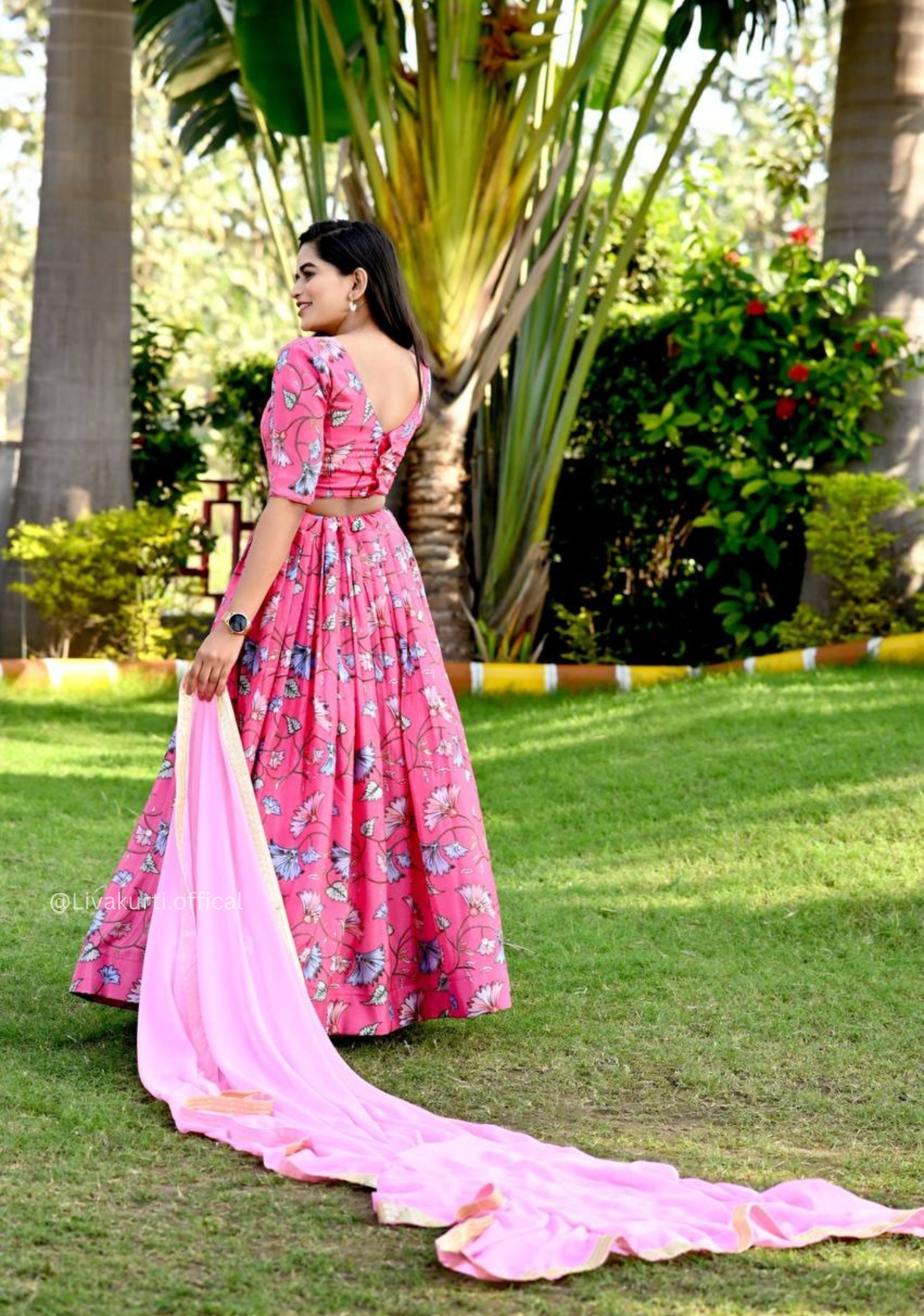 Chinnon Silk Lengha Choli With Floral Print