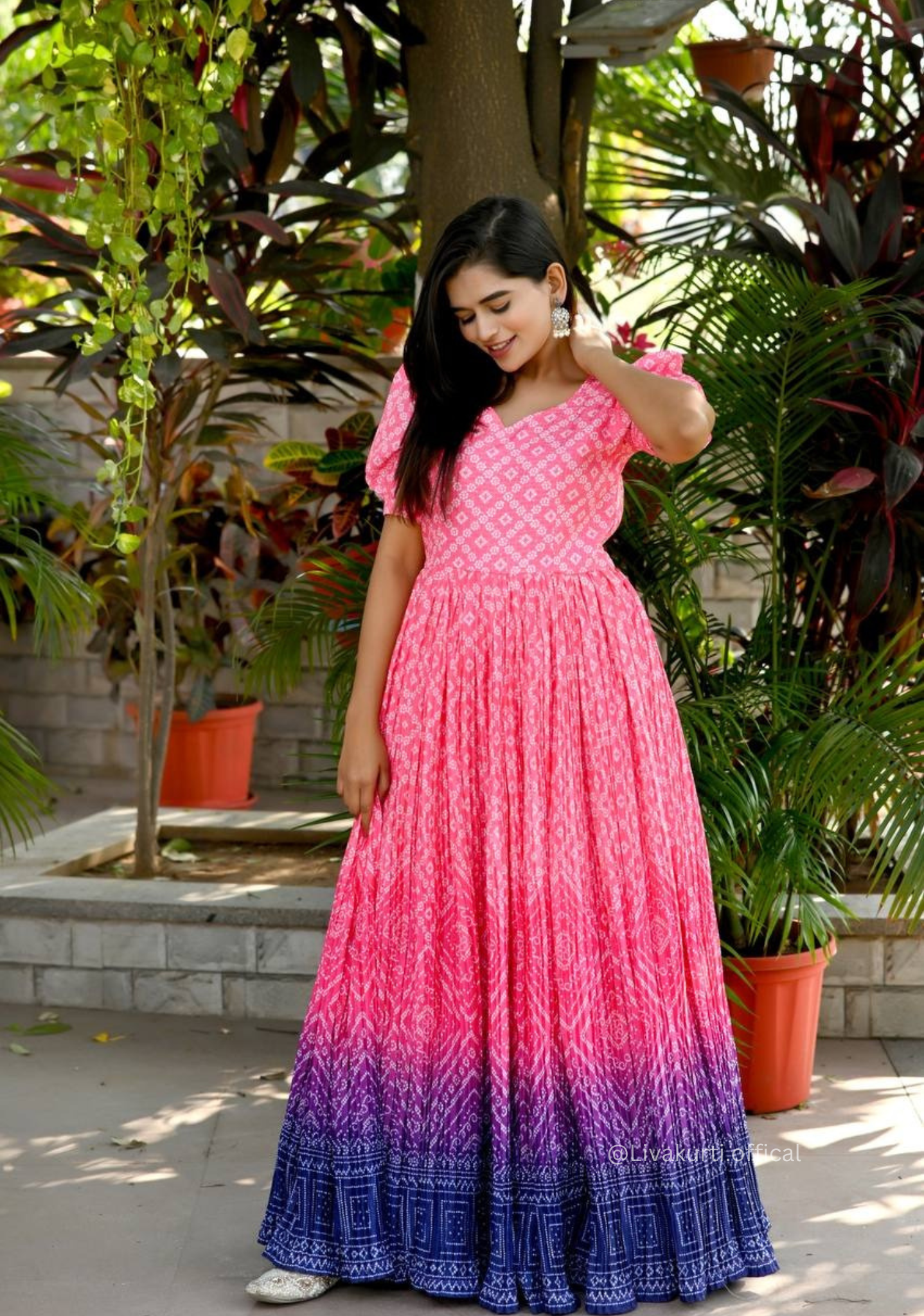 Pink Chinnon Bandhej Print Gown