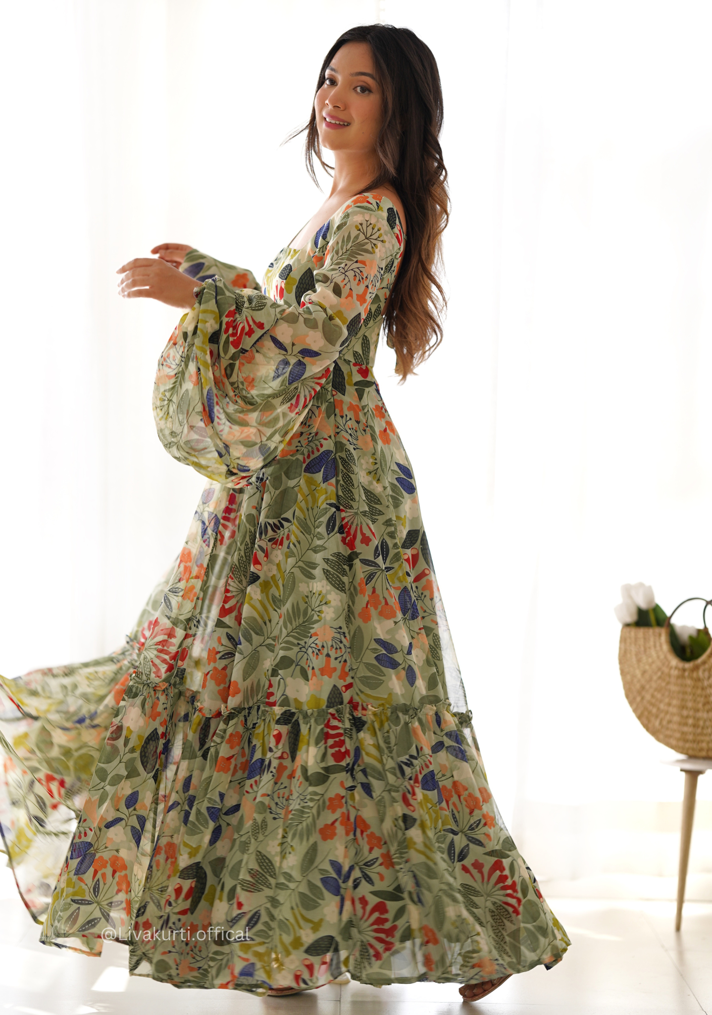 Soft Fox Georgette Floral Print Gown