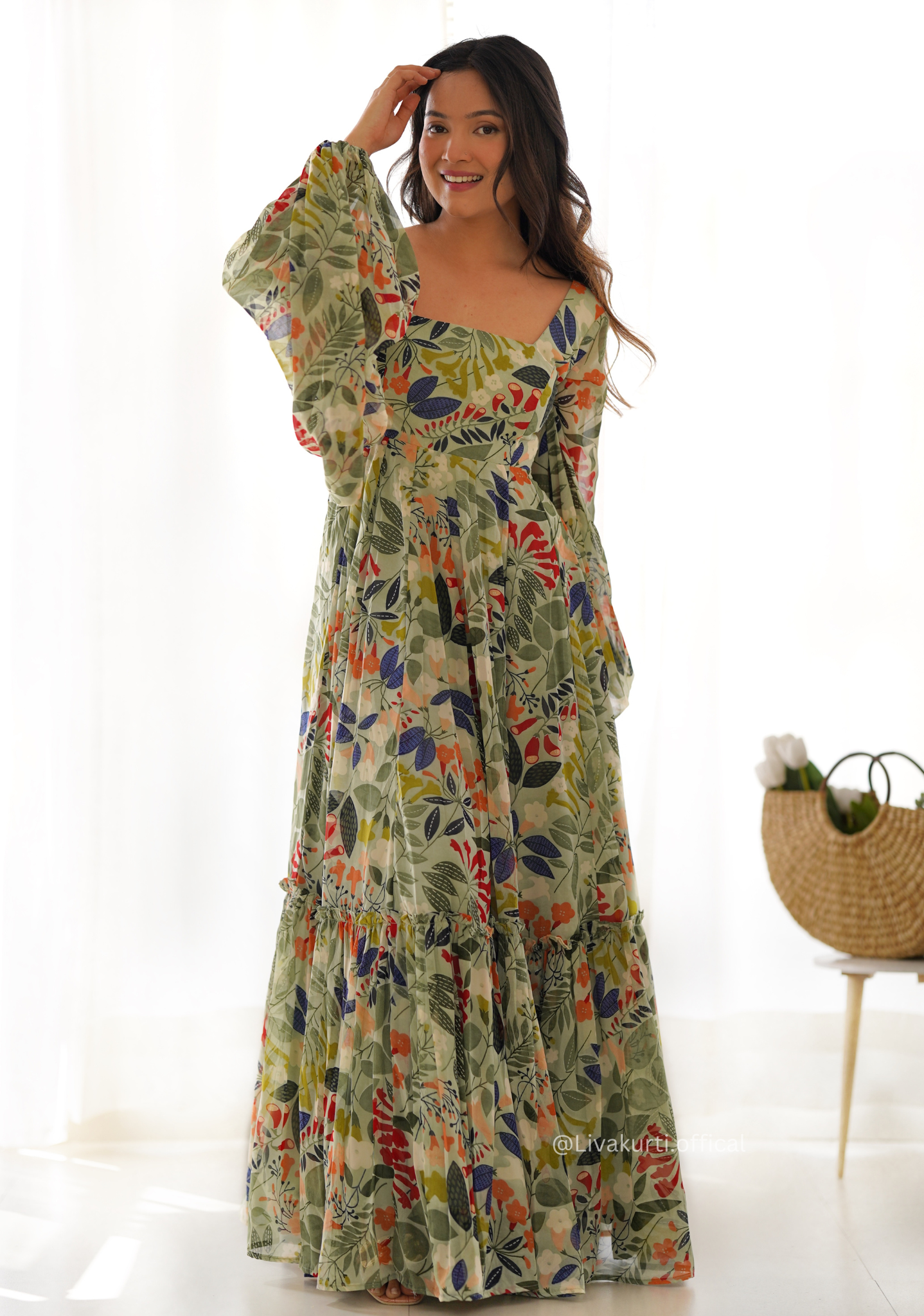 Soft Fox Georgette Floral Print Gown