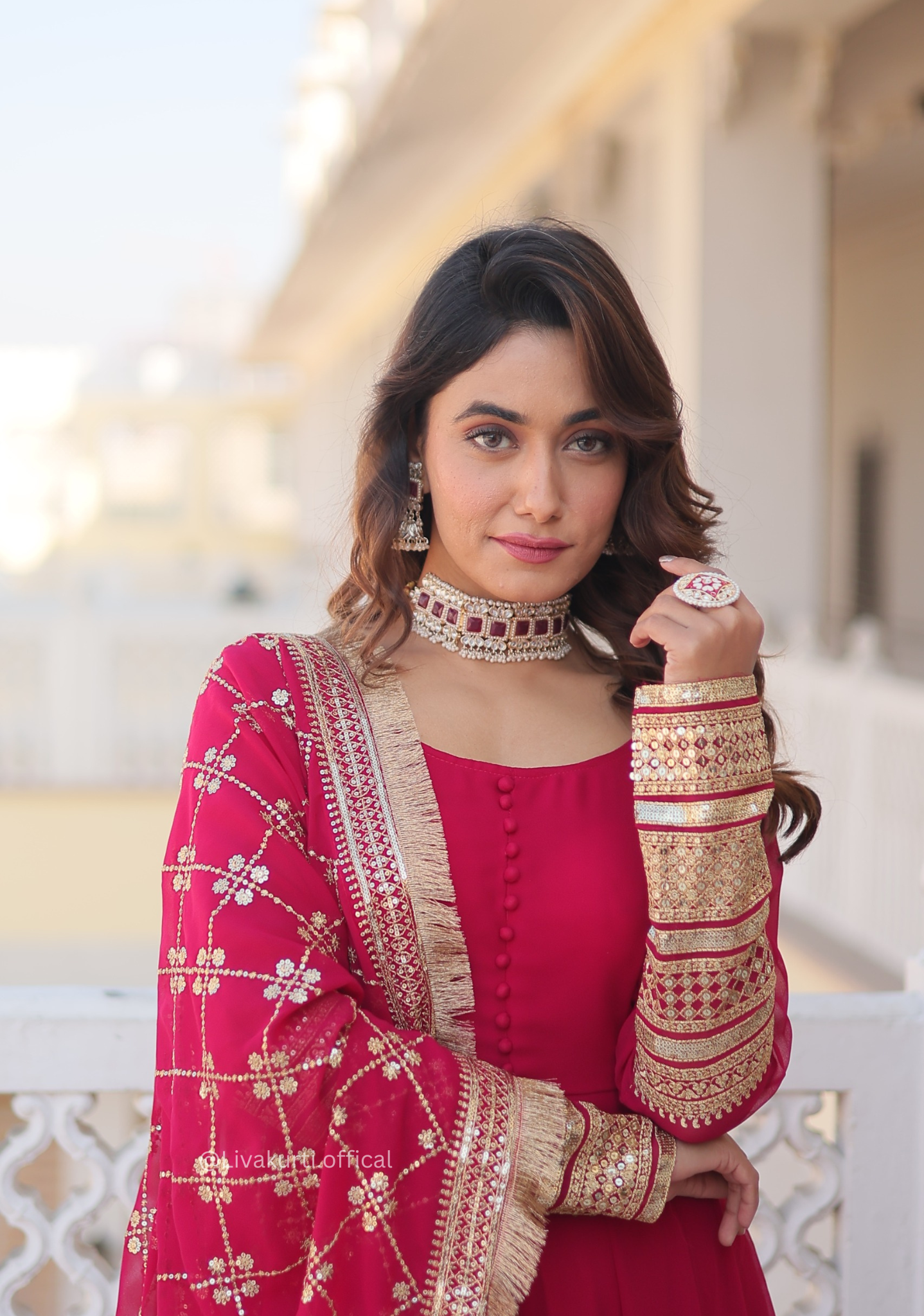 Pink Blooming Gown with Dupatta Set