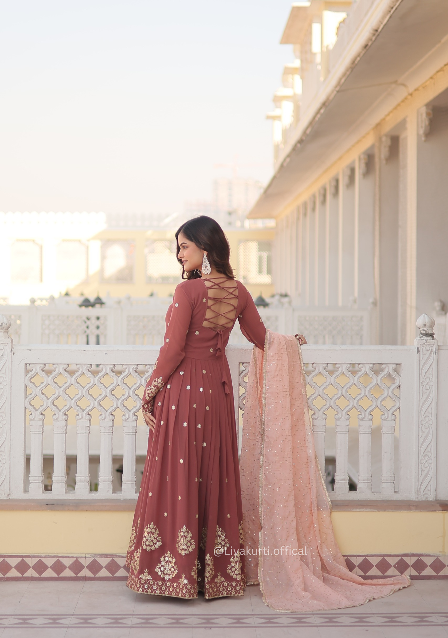 Sequins Embroidery Gown With Dupatta Set