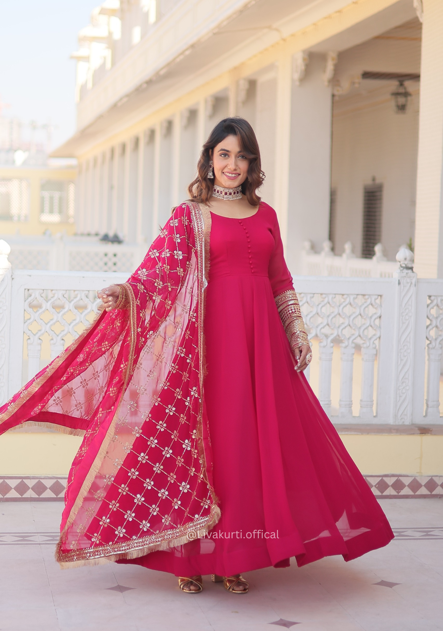 Pink Blooming Gown with Dupatta Set