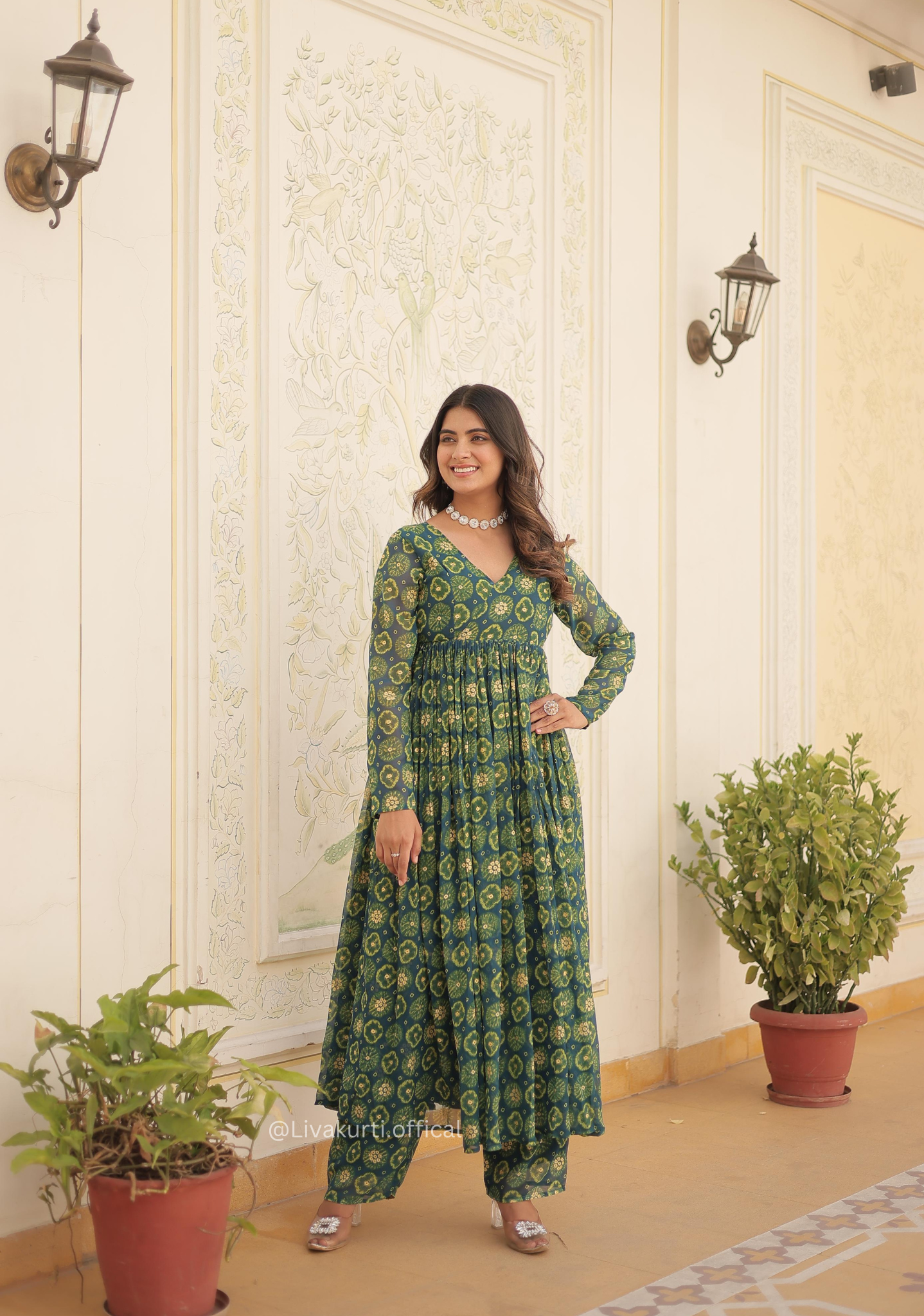 Faux Georgette With Foil Print With Pant Set