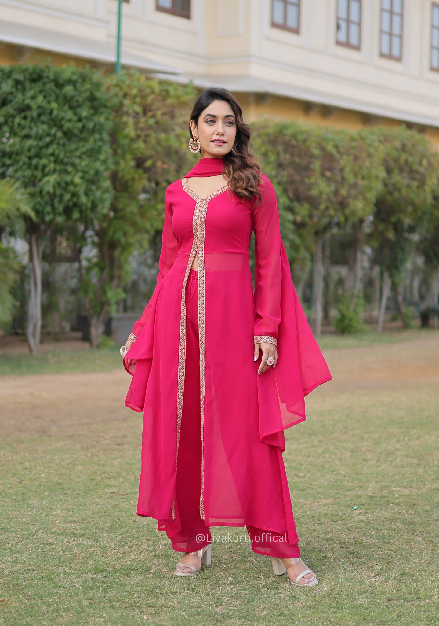 Pink Blooming With Embroidered Work Kurti Set