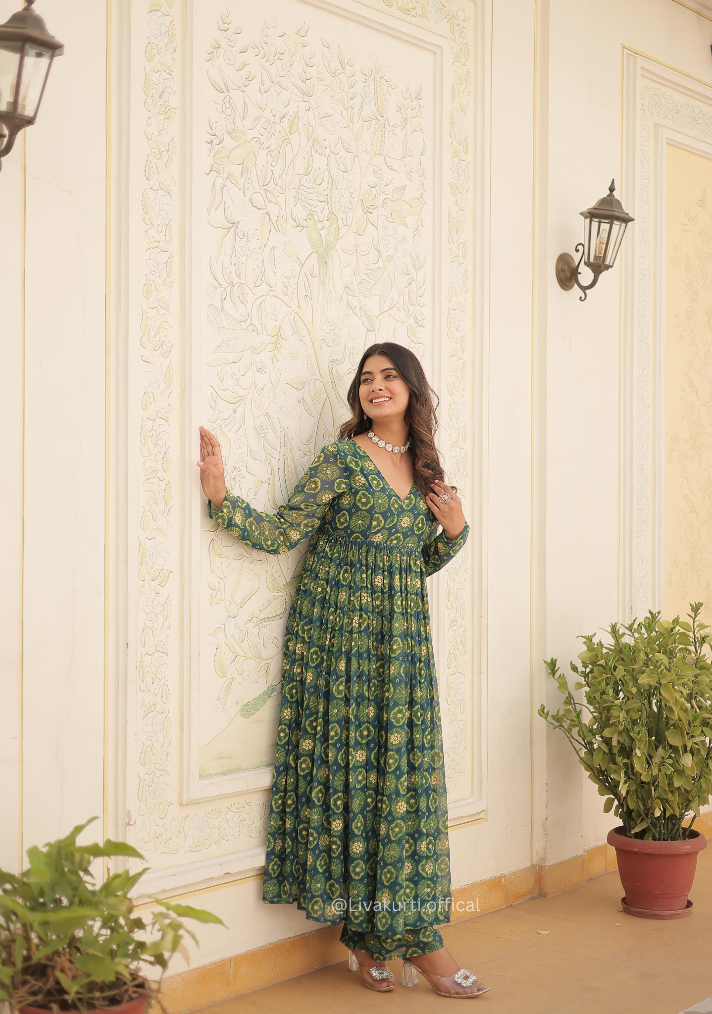 Faux Georgette With Foil Print With Pant Set