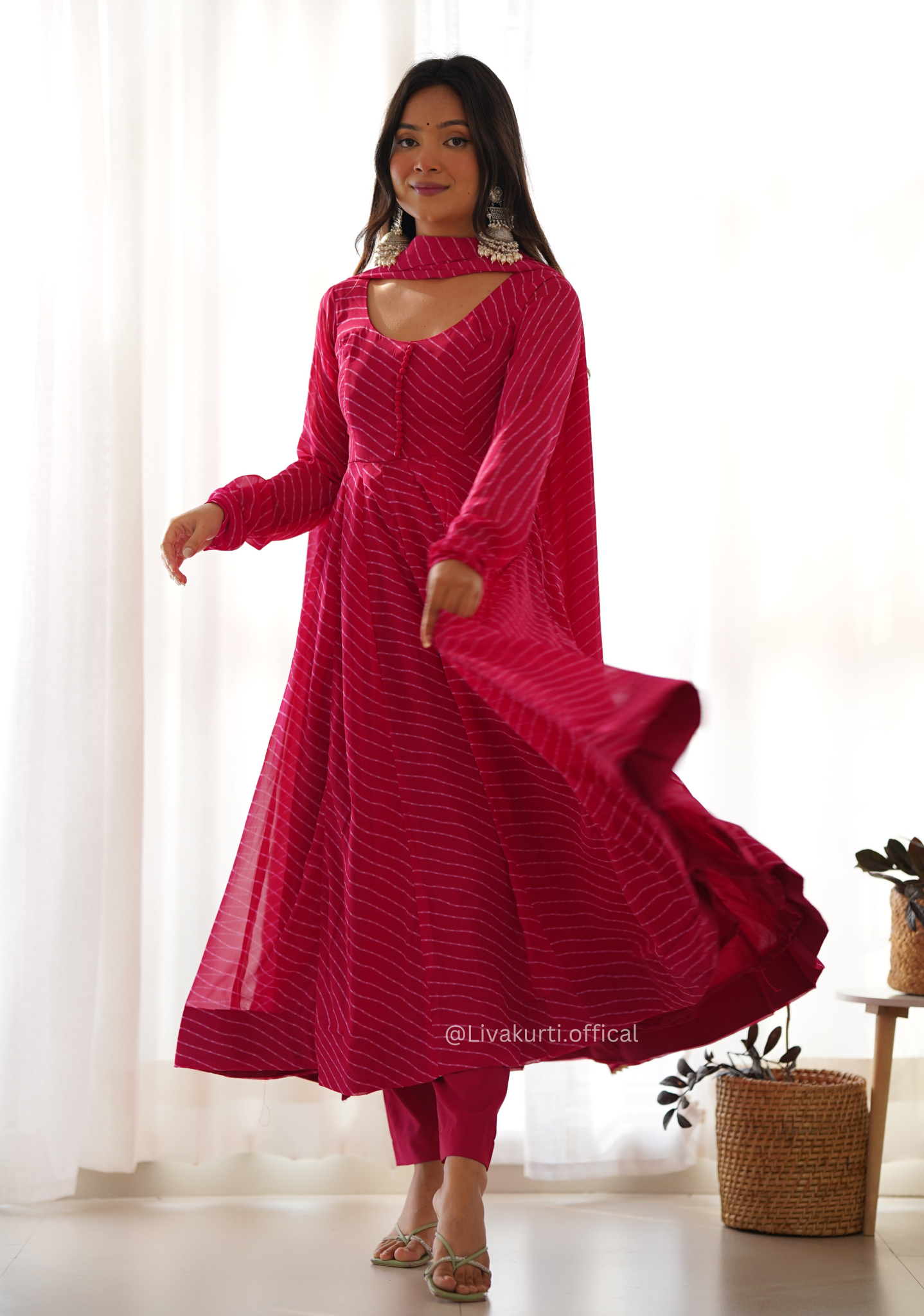 Pink Laheriya Print Anarkali Kurti