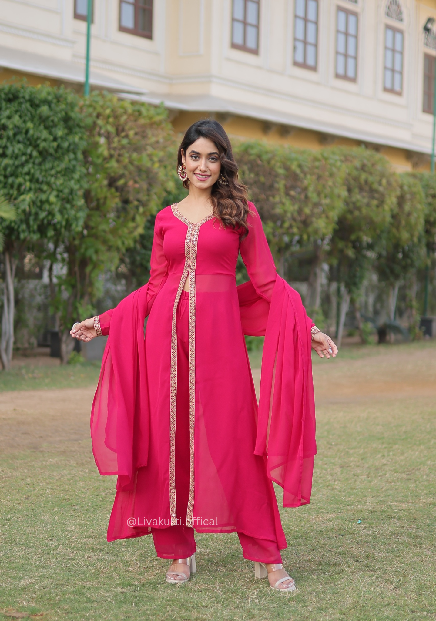 Pink Blooming With Embroidered Work Kurti Set