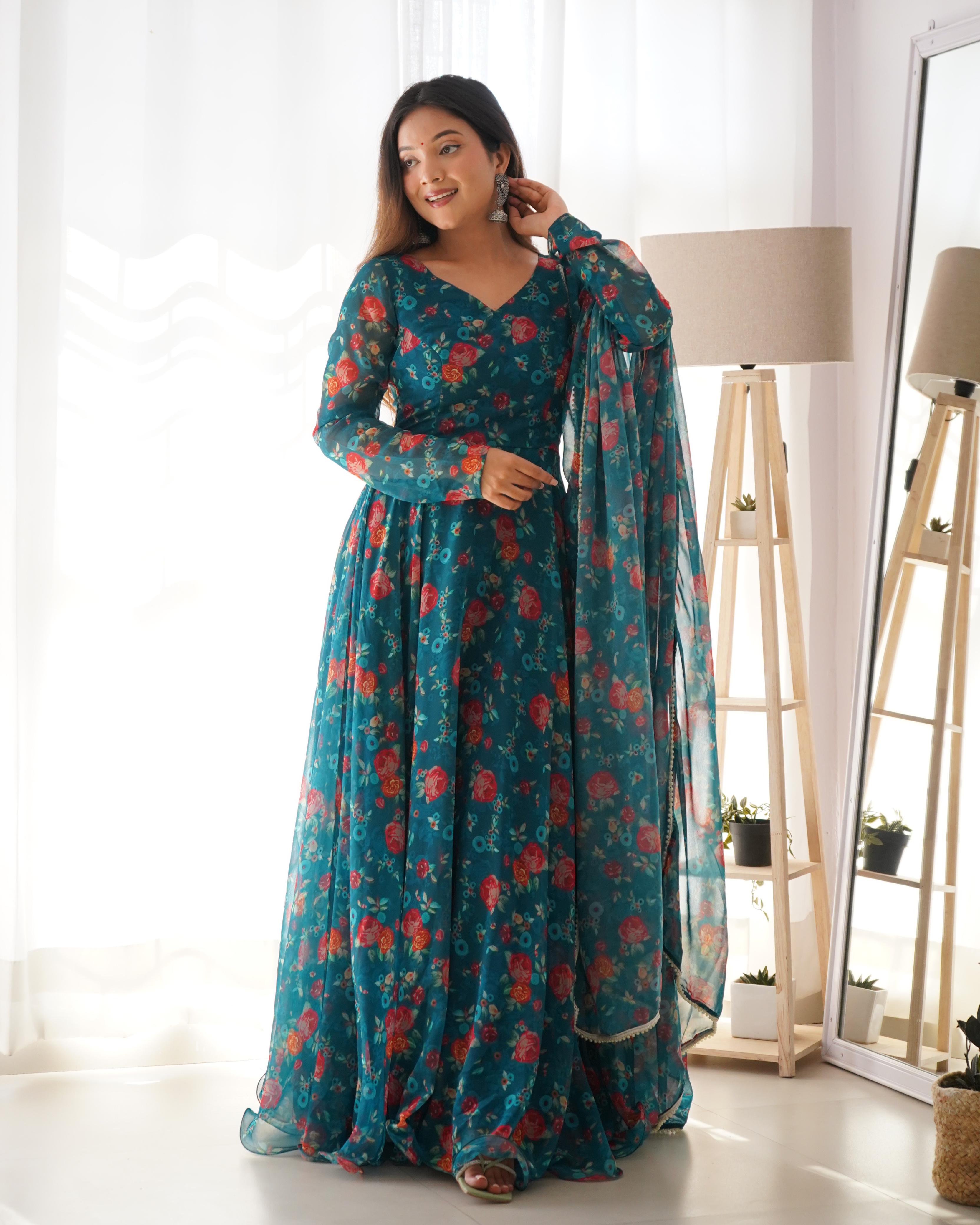 Floral Anarkali Gown Dress