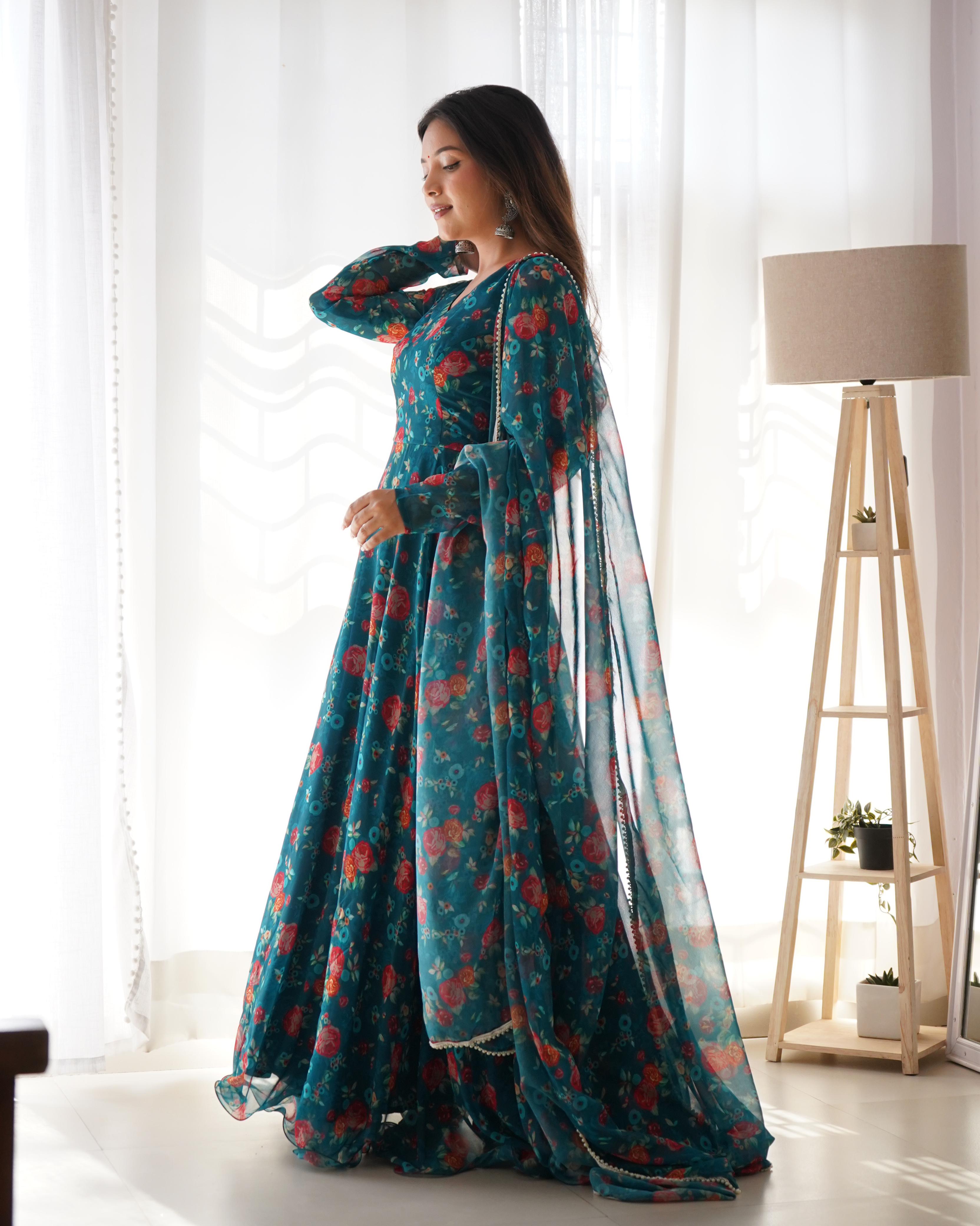 Floral Anarkali Gown Dress