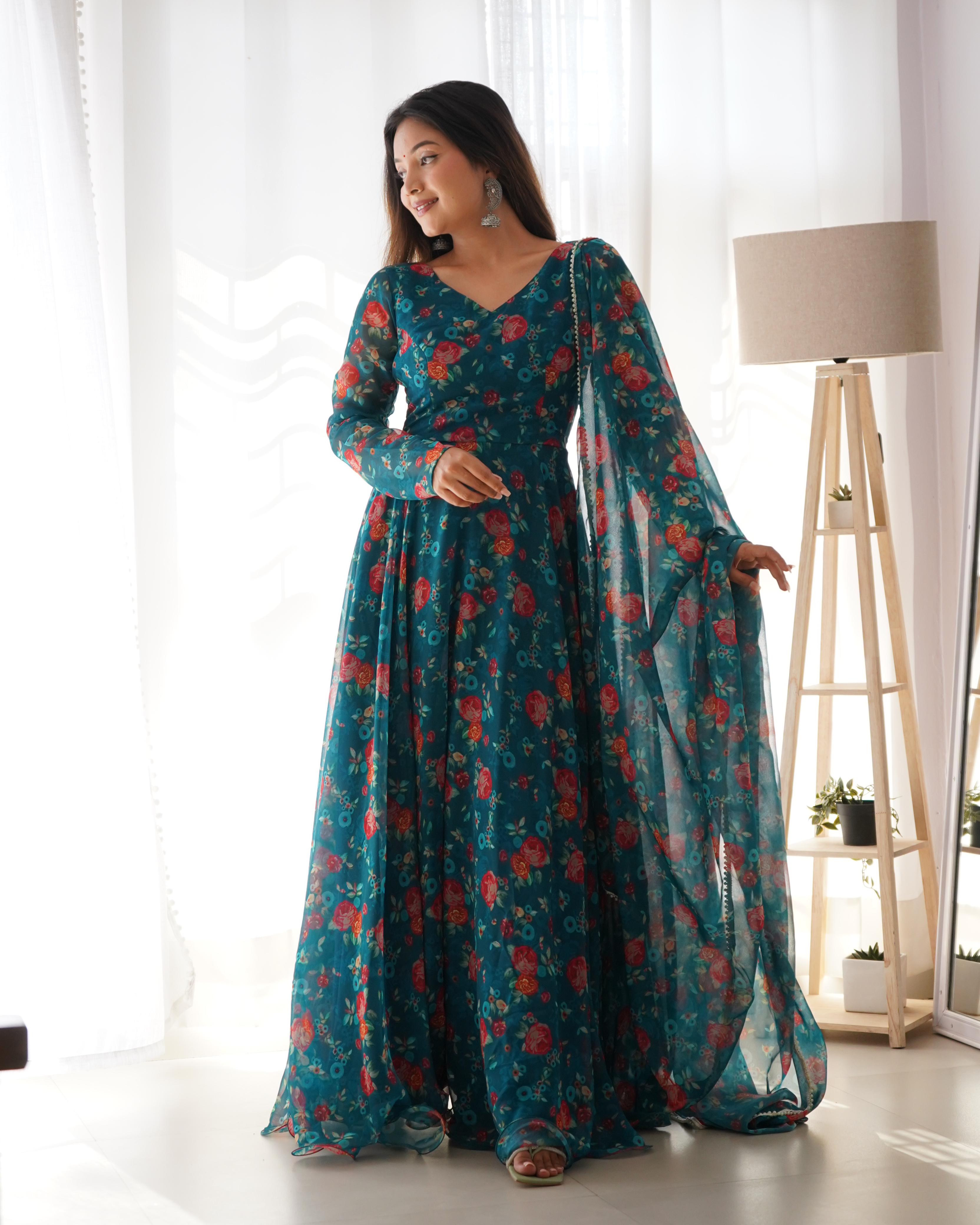 Floral Anarkali Gown Dress