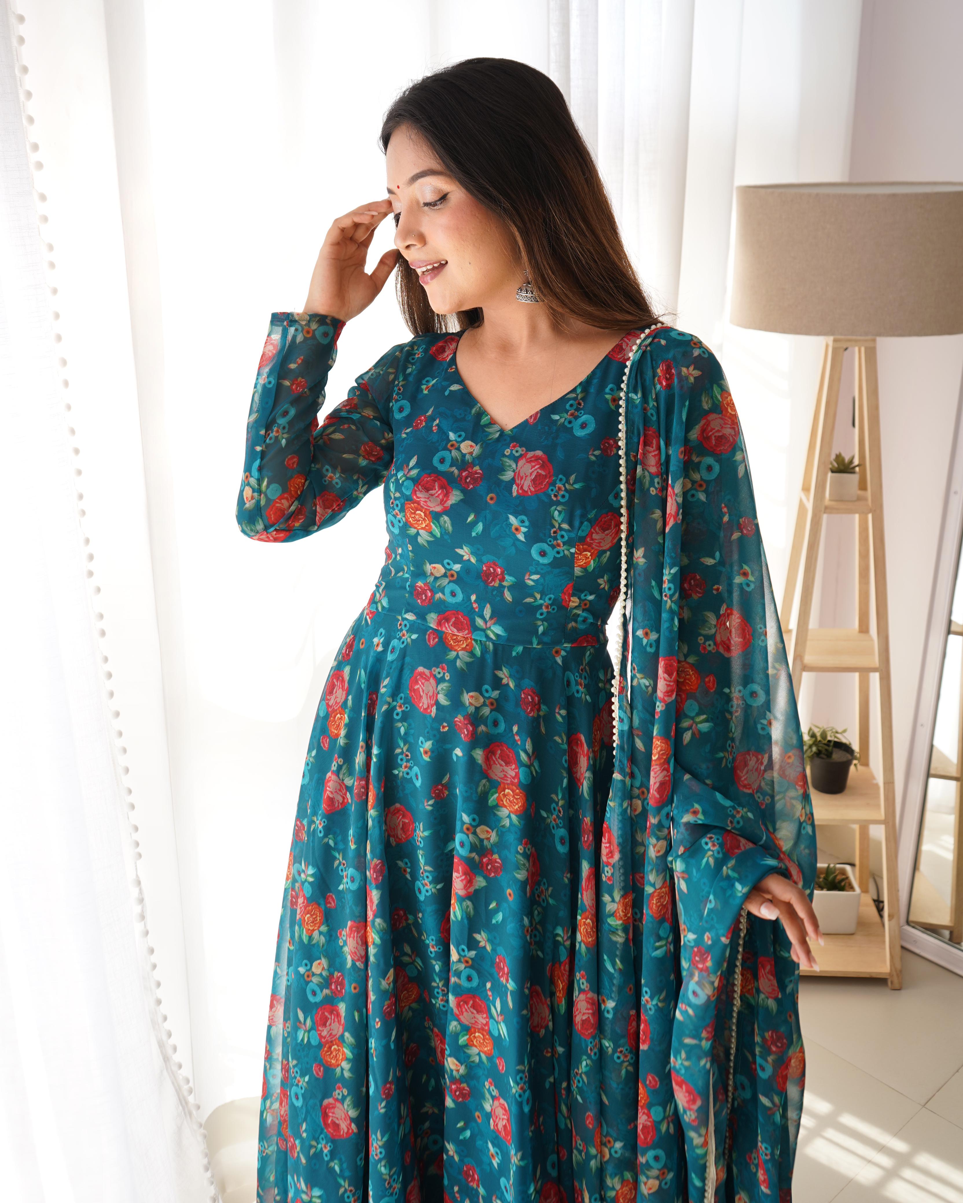 Floral Anarkali Gown Dress