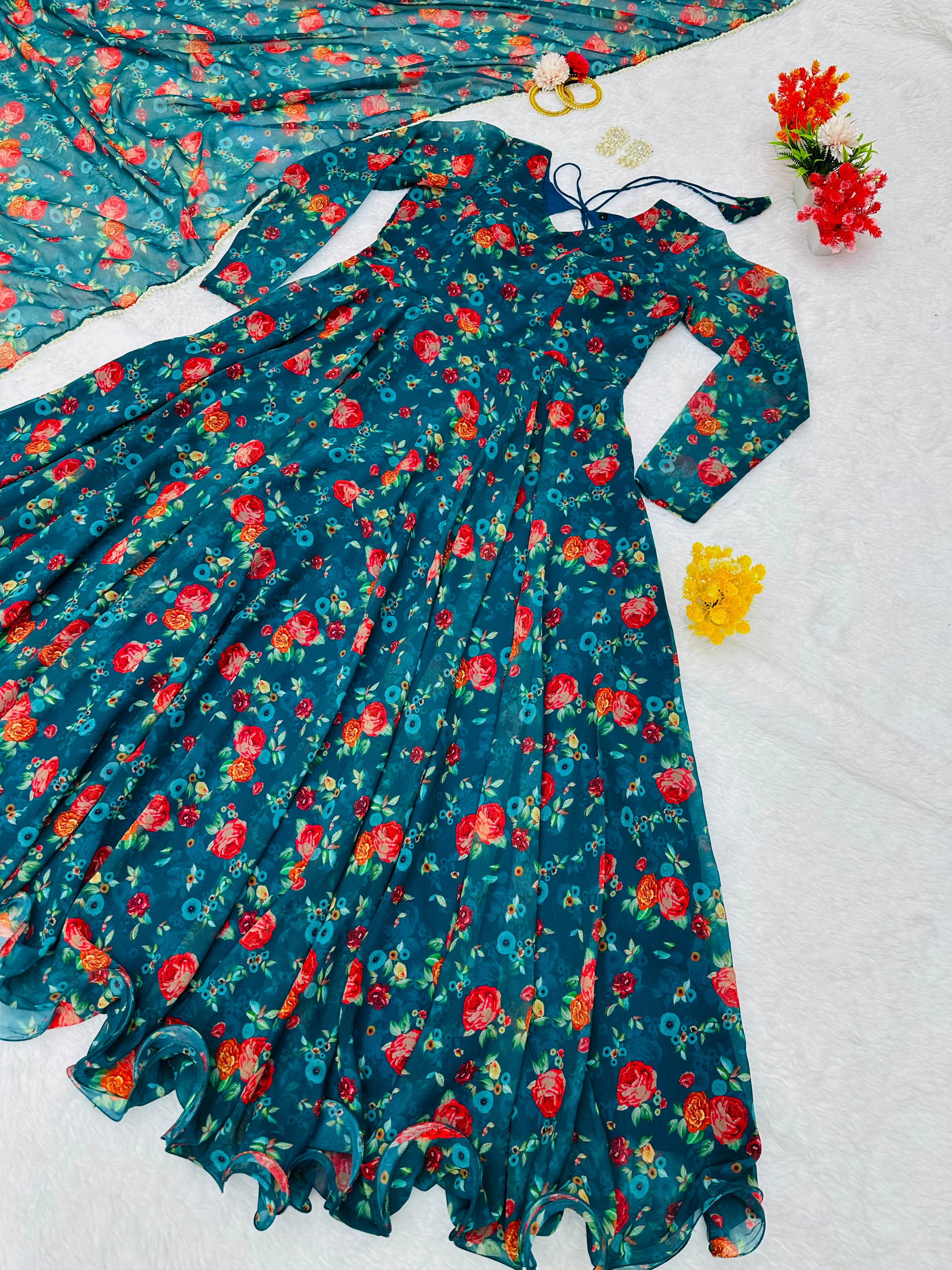 Floral Anarkali Gown Dress